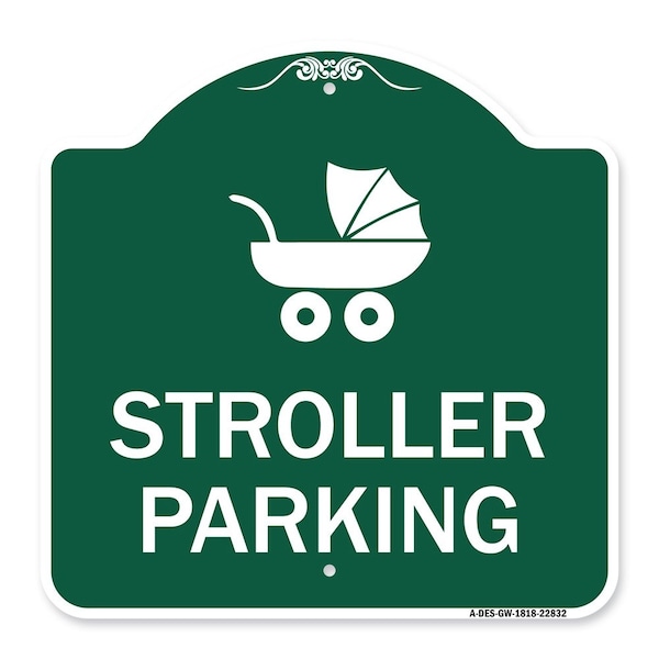 Signmission Stroller Parking With Graphic, Green & White Aluminum Architectural Sign, 18" x 18", GW-1818-22832 A-DES-GW-1818-22832 - main